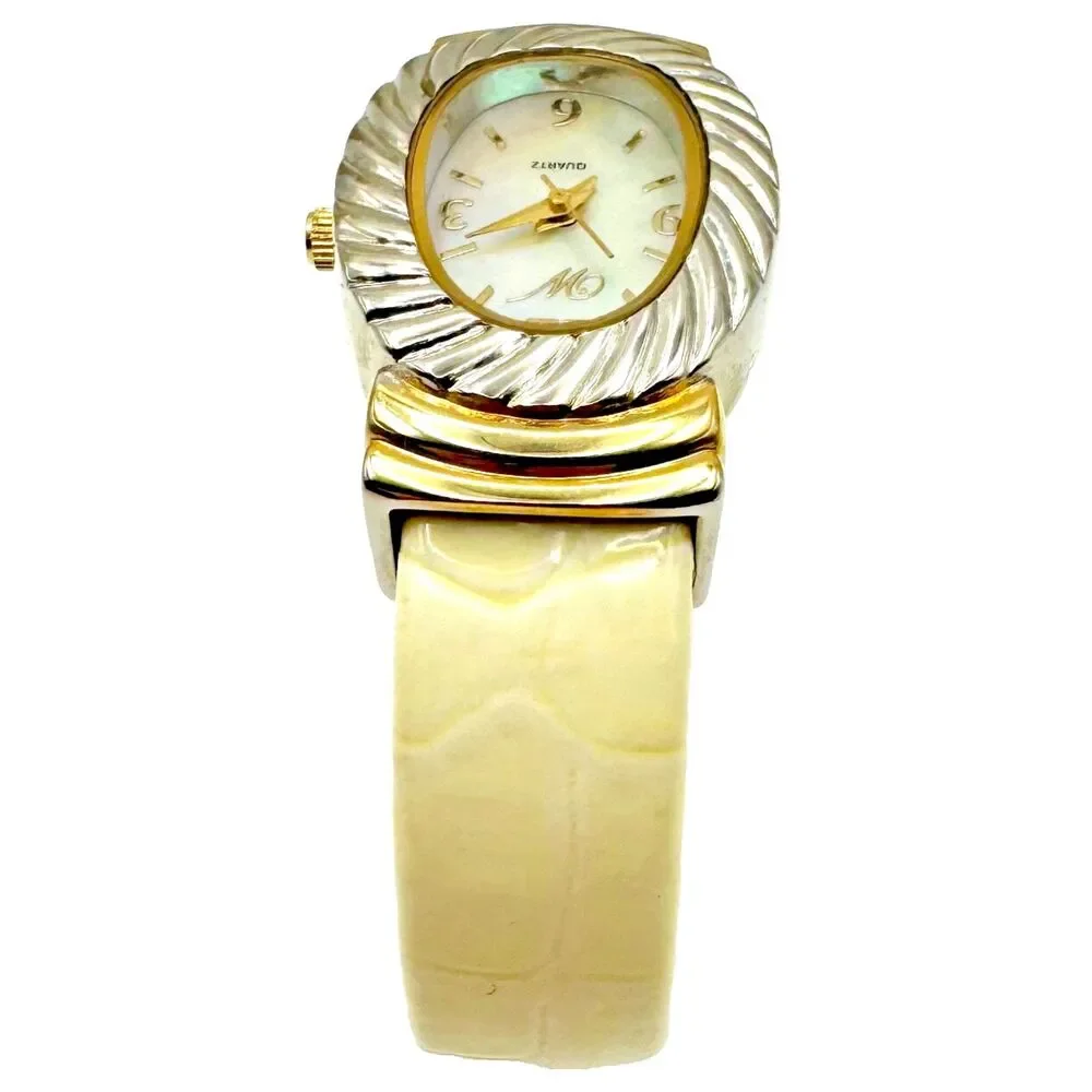 Waltham Analog Wristwatch Cuff Band Gold & Silver Ivory Chronograph Watch